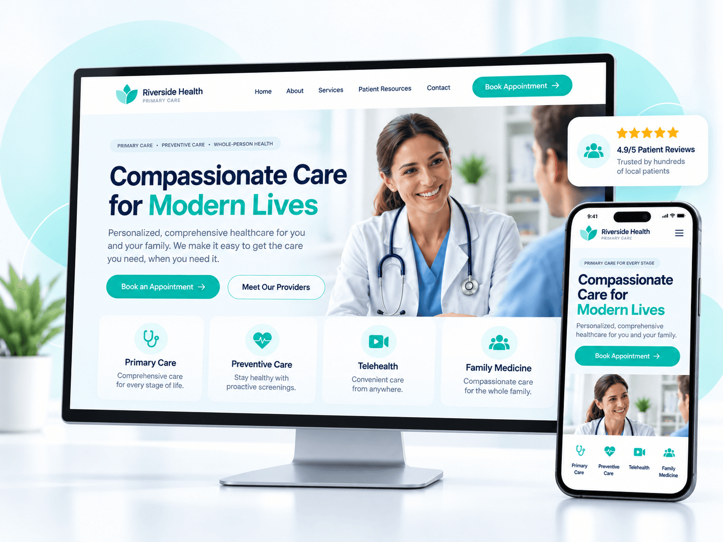Website design mockup for a medical practice website